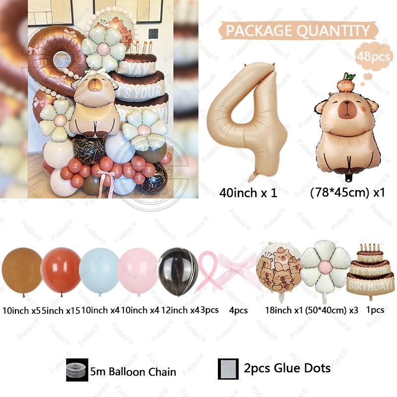 48pcs Kawaii Capybara Cake Theme Aluminium Film Balloon Kids Children Birthday Balloon Toy Baby Shower Decoration Supplies