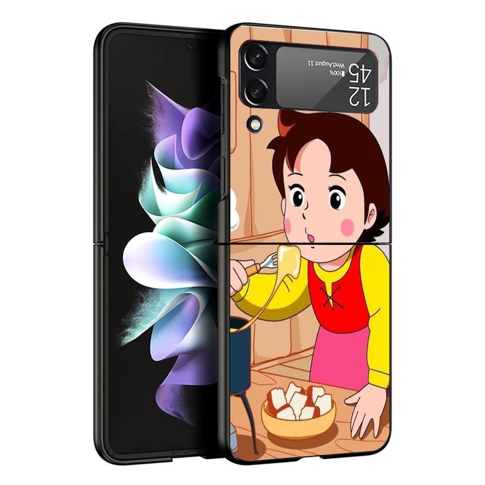 Heidi Cute Cartoon Black Phone Case For Samsung ZFlip7 ZFlip6 ZFlip5 ZFlip4 ZFlip3 5G Hard Protective Galaxy Z Flip 3 4 5 6 7