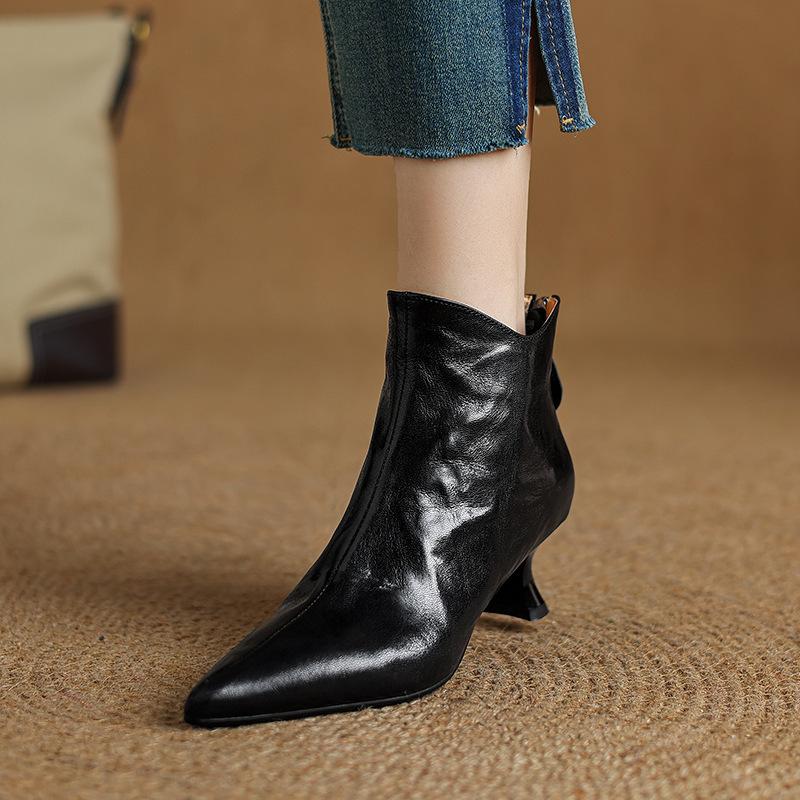 Британский стиль остроносые короткие ботинки женские тонкий каблук осень и зима новые средний каблук высокий каблук показать ноги
