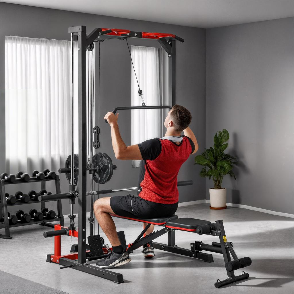 Cable Crossover Machine Multi Function Power Rack With Pull Up Bar Lat Pull Down System Squat Rack Barbell Bar