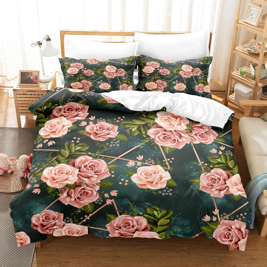 Цветочный пододеяльник для девочек и женщин, декор для спальни, 3D-принт, полиэстер, одеяло, покрывало, пододеяльник, King Queen, полный размер