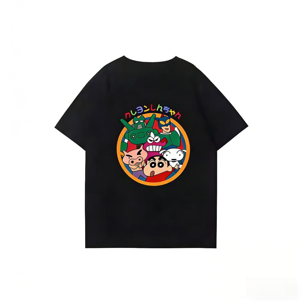 2026 Summer Parent Childrens Crayon ShinChan Family Portrait Fun Comic Strip Loose Sports Casual Cotton ShortSleeved Shirt