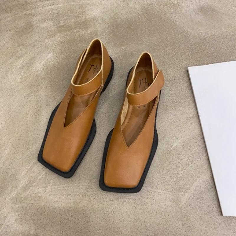 Мода 2024 года, летняя мода, квадратная голова, удобная, неглубокая горловина, повседневная женская обувь на плоской подошве, одиночные туфли