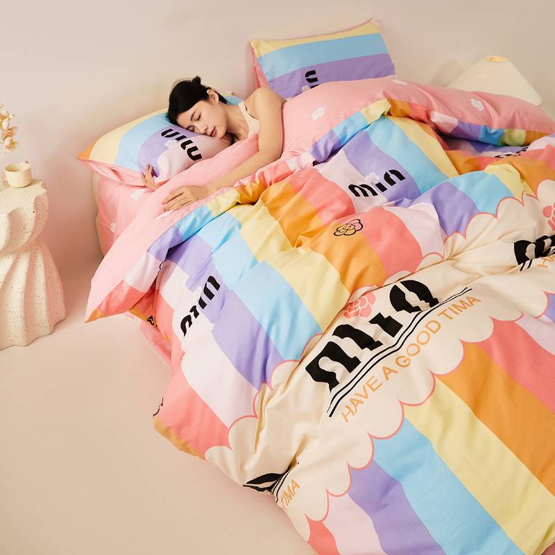 Комплект постельного белья из 100% хлопка, четырехпредметный, с принтом, стиранный, приятный к коже, простыни, пододеяльник, наволочки