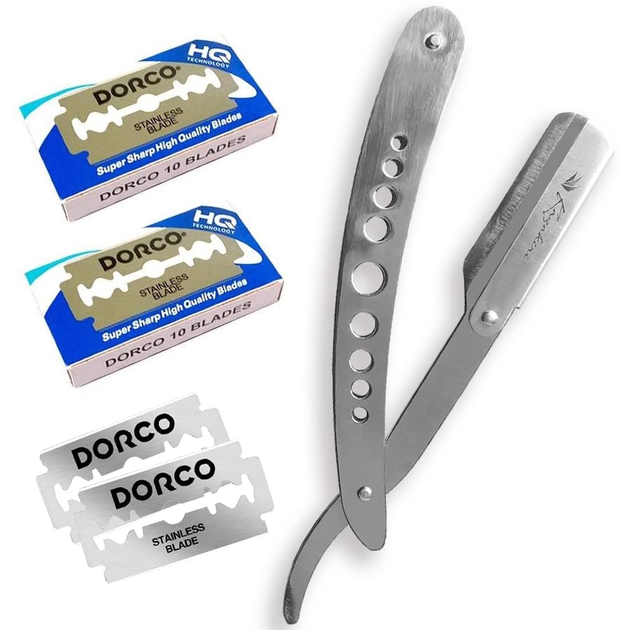 Kazakiri Premium Space Silver Straight Razor Serious Close Shave Includes Razor and 40 Replacement Blades Western Style - Razor, (20 blades), Razor,