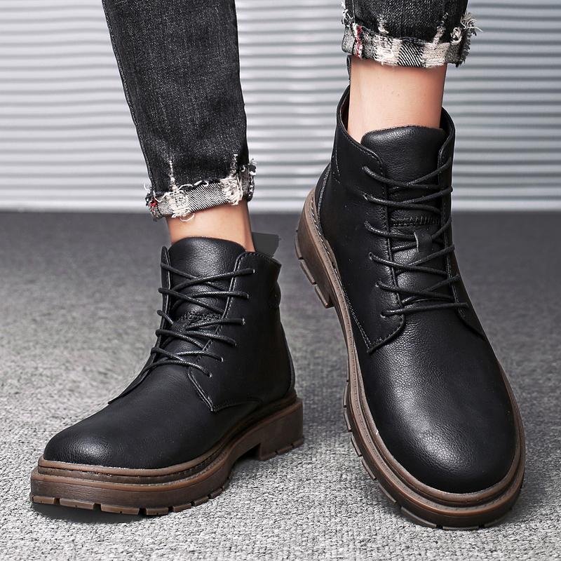 Зимние ботинки мужские водонепроницаемые короткие ботинки до щиколотки мужские высокие ботинки до середины голени осенне-зимние модные мужские ботинки на шнуровке