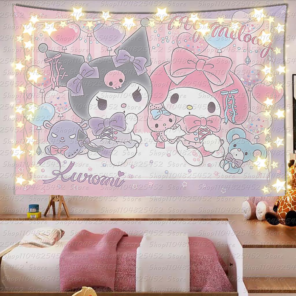 Гобелен с принтом в стиле мультфильмов Sanrio, милый мультяшный стиль, фэнтезийный фон, домашний декор, гобелен с принтом «Сердце девочки»