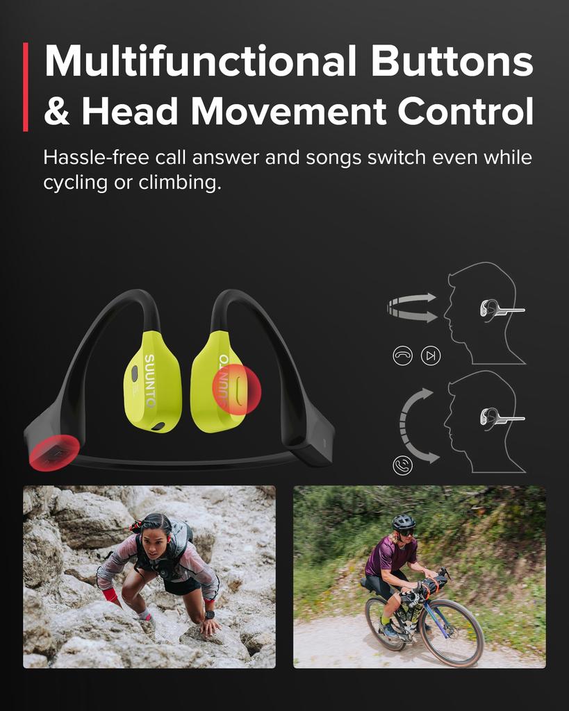Suunto WING Bone Conduction Wireless Hours IP67 aptX Bluetooth Automatic Sports Safety Japanese Authorized Product Earphones, Open-Ear Headphones,