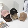 Women'S Winter Plush Warm Embroidered Letter Baseball Cap, Korean Style Versatile Duckbill Hat, Nylon Material, Adjustable Fit, Hand Wash Only