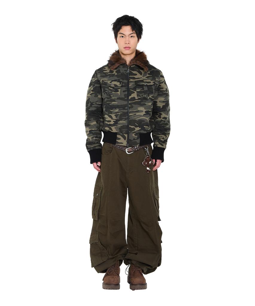 Aakam Studded High Neck Fur Jacket (Camo)