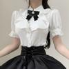 High-Waisted Retro Black Balloon Skirt with Double-Layer Elegant Shirt
