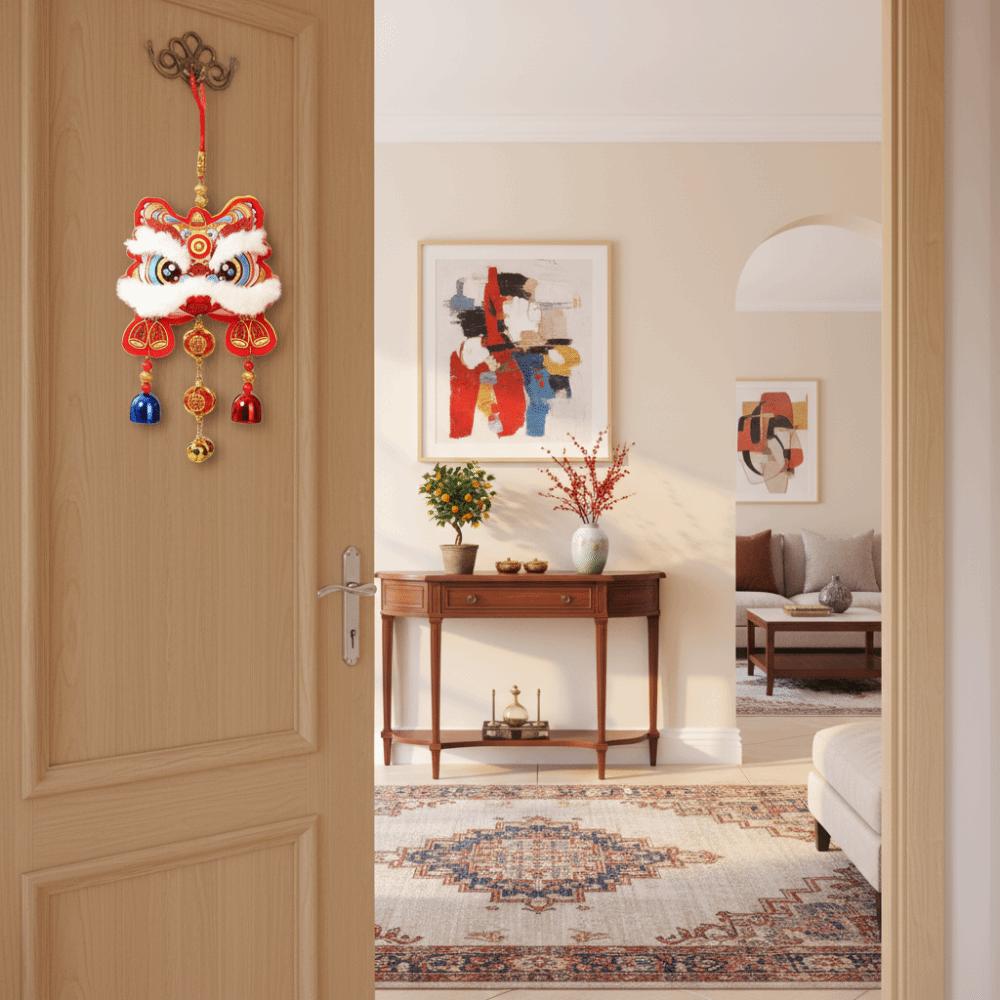 Traditional Chinese New Year Decoration Waking Lion with Bells Lunar New Year Ornament Cartoon Wall Hanging Festive Season