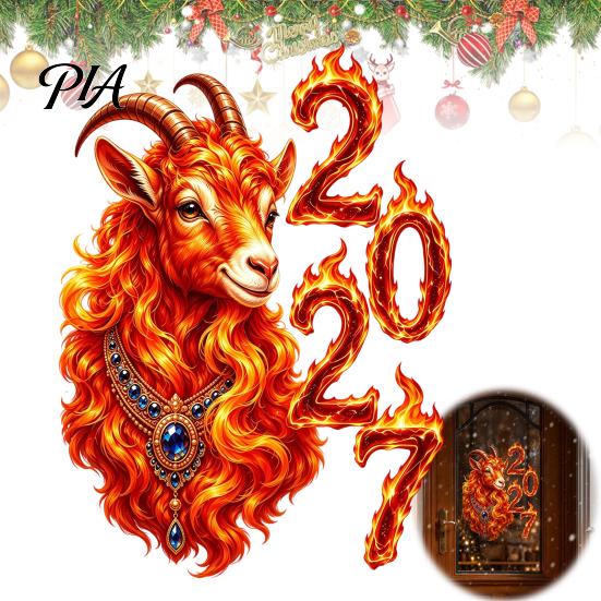 Christmas Glass Decoration Chinese New Year Window Stickers, 2027 Goat Static Clings, Clings Reusable Lunar Xmas Decor for Home Shop Decorative Film