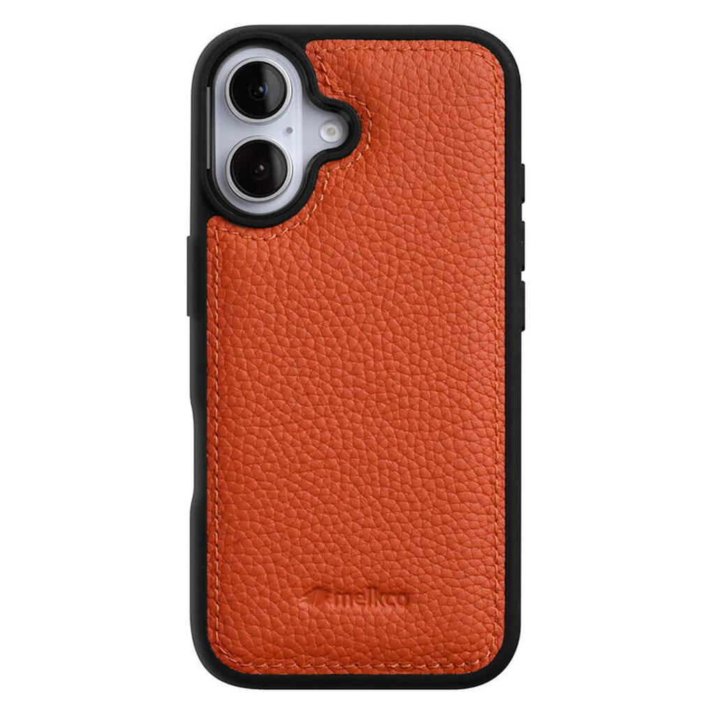 MELKCO For iPhone 16 Plus Case Genuine Cow Leather Coated PC Phone Cover