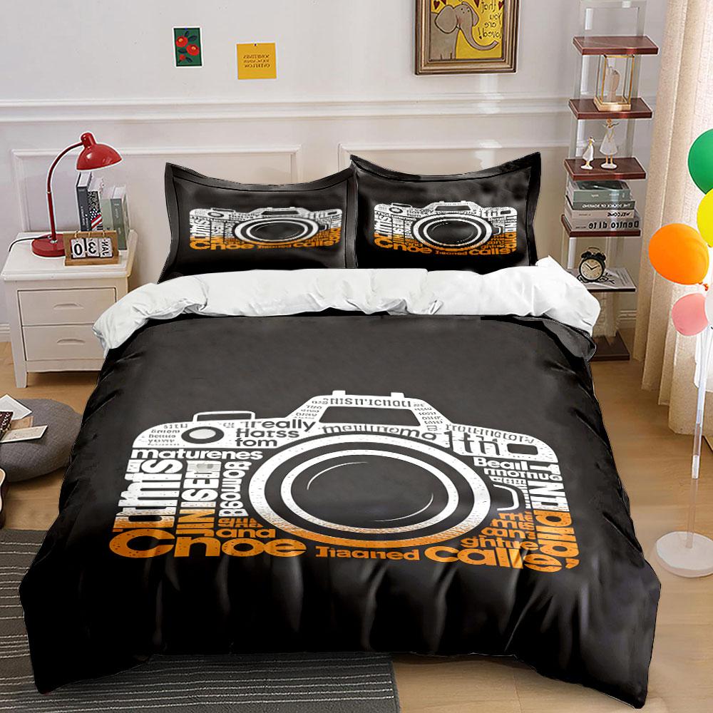 Camera and typography design. Bedding sets Duvet cover sets Duvet covers Pillowcases(1 * Duvet Cover 2 * Pillowcases, without duvet insert)