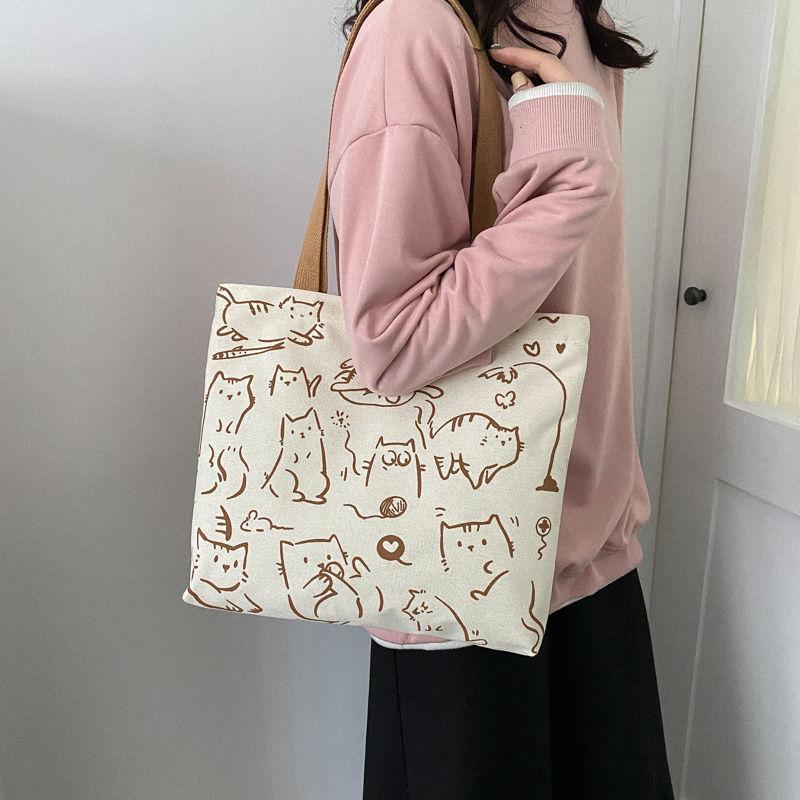 Женская сумка, нишевая дизайнерская холщовая сумка с принтом, студенческая сумка через плечо, большая вместительная сумка через плечо, сумка-тоут