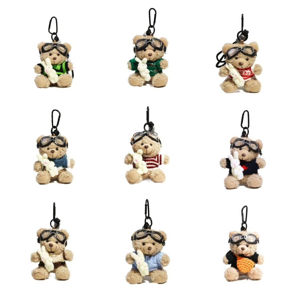 Key Chain Pilot Bear Keychain Rabbit Stuffed Bear Dolls Kawaii Plush Key Ring Couple Kids