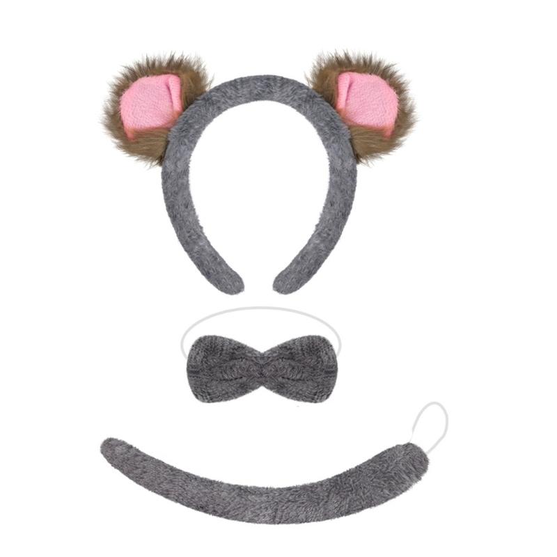 Koala Costume Accessories Set Koala Ears Headband Tail Bowtie Animal Fancy Dress Costume for Halloween Cosplay Party