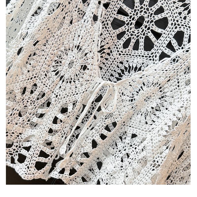 Богемный вязаный кардиган на завязках крючком - Женский топ с длинным рукавом для защиты от солнца