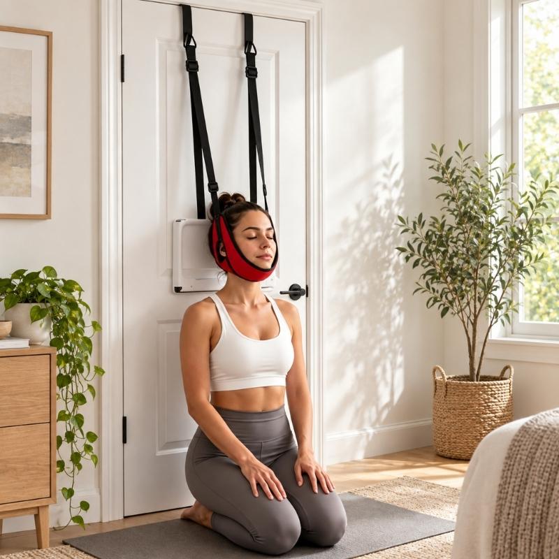 Over-Door Head-and-Chin Tractions Slings with Adjustable Hanging Position