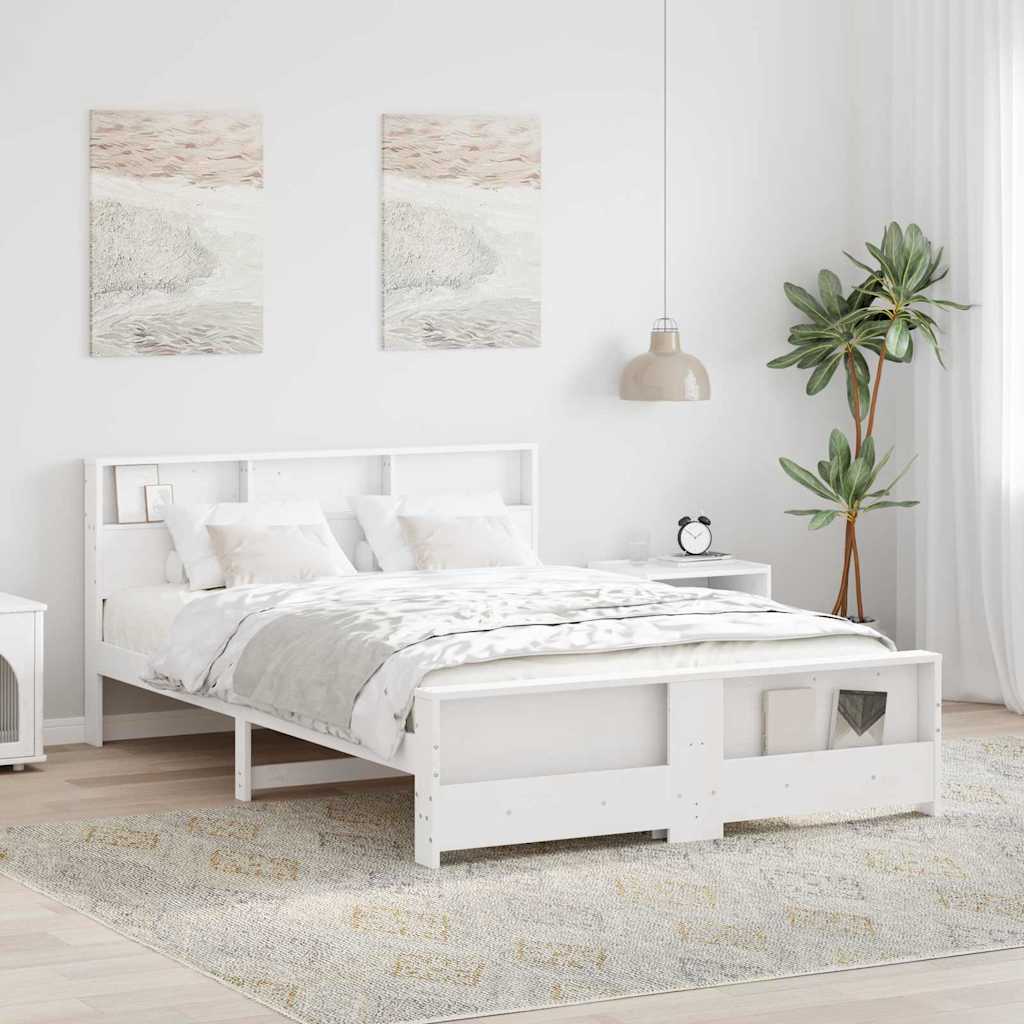 Platform Bed Frame with Headboard White 150 x 200 cm Wood Based Material