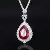 Jewelry Silver Imitation Pigeon Blood Ruby Big Water Drop Luxury Pendant Necklace Main Stone 18 * 25