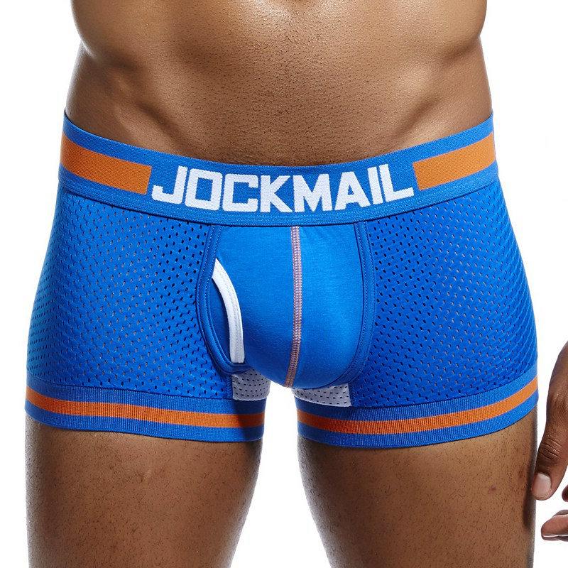 Трусы-боксеры JOCKMAIL, брендовое мужское нижнее белье, дышащие нейлоновые сетчатые трусы из мягкого хлопка с низкой талией, спортивные мужские плавки