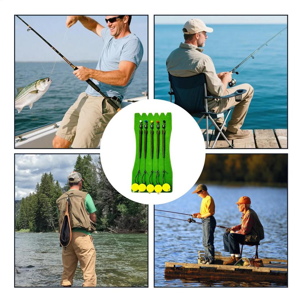 Fish Hooks 5 Pieces Pre-Tied Carp Fishing Rig with Floating Ball Metal Trout Hooks for Sea Pond Lake River Catfish Trout Crappie