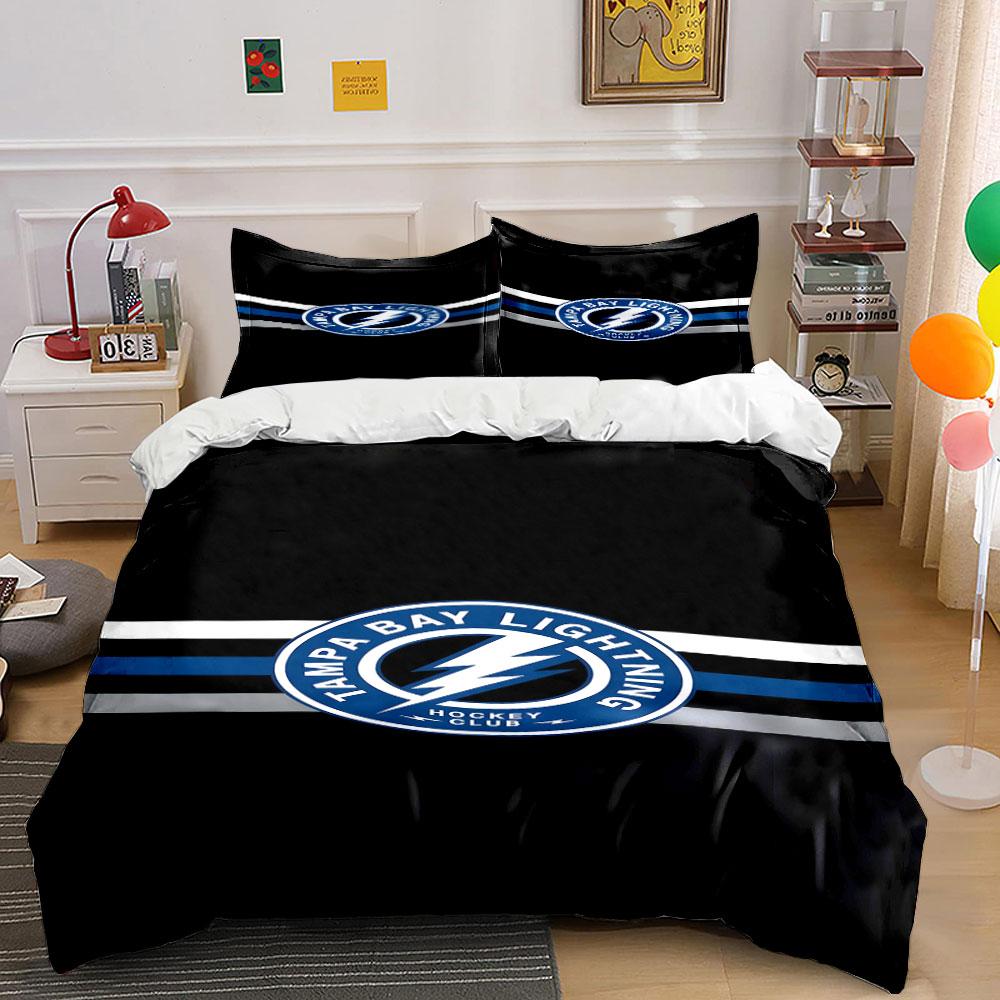 Tampa Bay Lightning Logo Bedding Set Print Bedding Set Duvet Cover Pillowcases (1* Duvet Cover 2* Pillowcases Do Not Include Comforter)