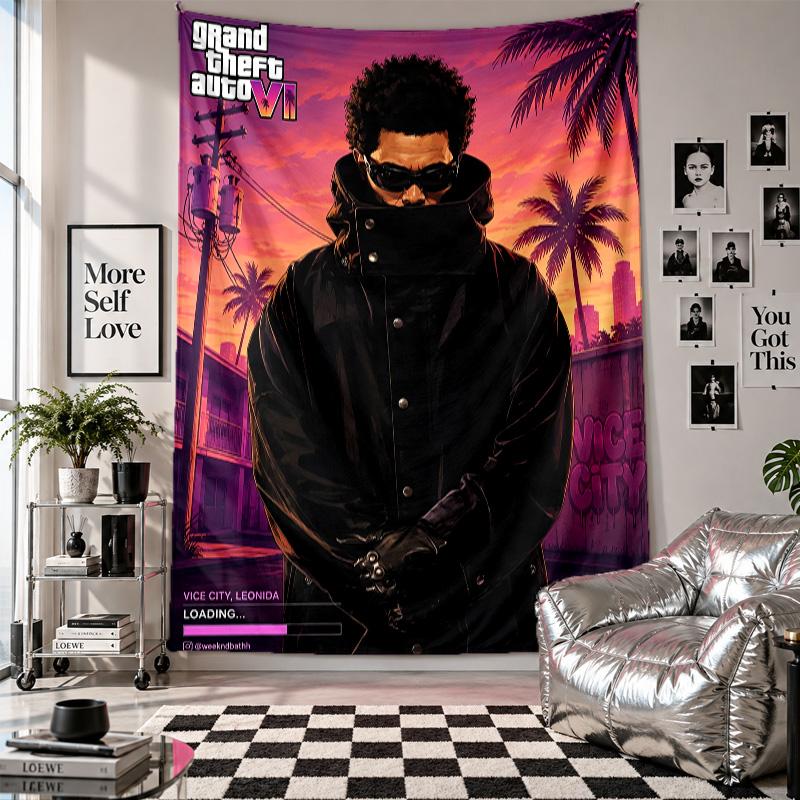 Настенный гобелен Искусство The Weeknd Подвесная ткань Декоративное фоновое покрытие для украшения комнаты