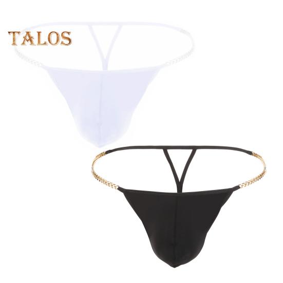 Men Thong Ice Silk Underwear Sexy G-Strings Metal Chains Hollow Out Comfortable Briefs Slim Fit High Elasticity Panties