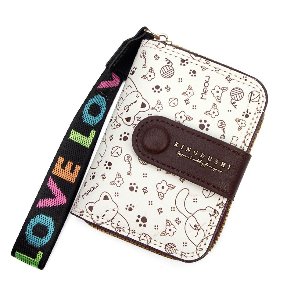 2025 Японский Милый Котенок Женский Короткий Кошелек и Держатель для Студенческой Карты Кошелек на Молнии для Монет