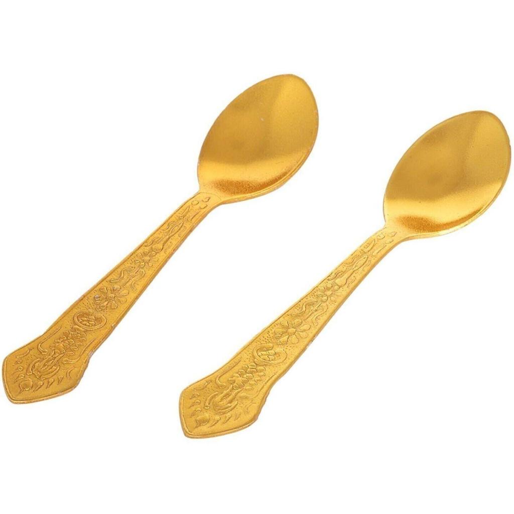 Посеребренная и позолоченная 2-х круглых миски, 2 ложки с подносом и мешочком для сухофруктов, декоративный элемент - 10 см (Алюминий, Золото)