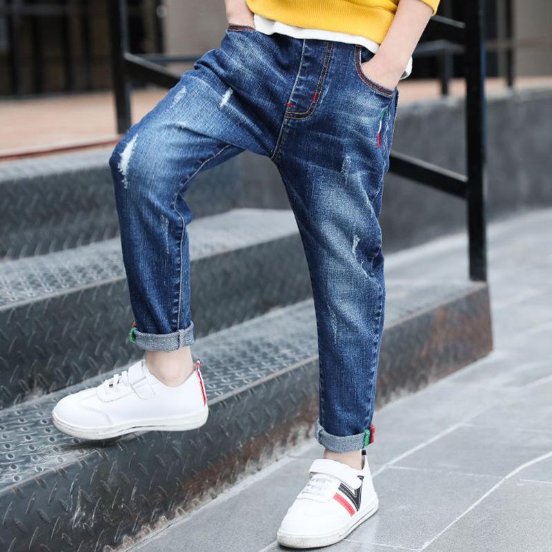 Весенние черные джинсы для мальчиков, детские повседневные брюки, повседневные брюки для подростков