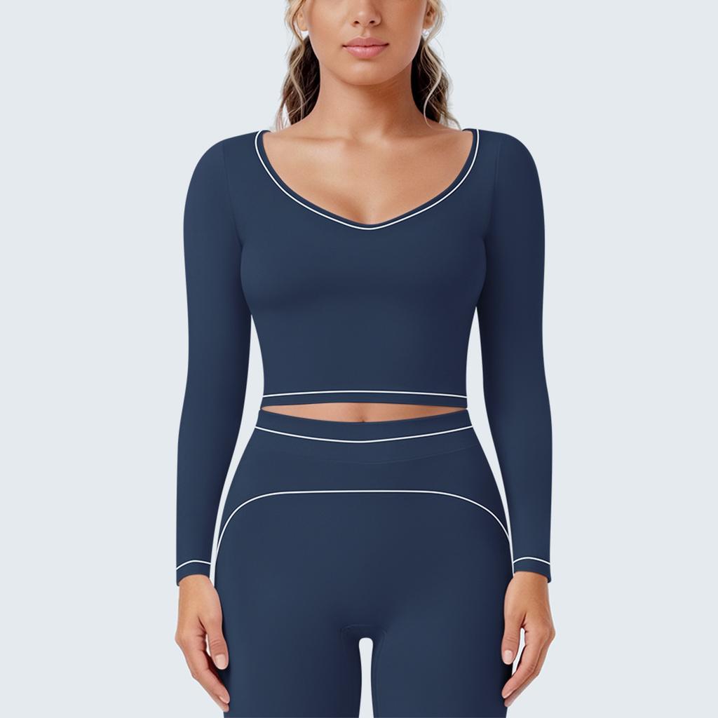 Nude Contrasting Color Breathable High-elastic Sports Long-sleeved Tops Sports Running Fitness Yoga Wear T-shirt For Women