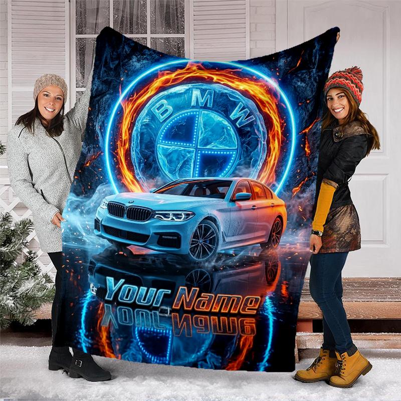 custom Name Text Flames & Helmets Theme blanket Soft Flannel Blanket Plush Throw Blanket Cozy Sofa Bed Blanket for Home Decor