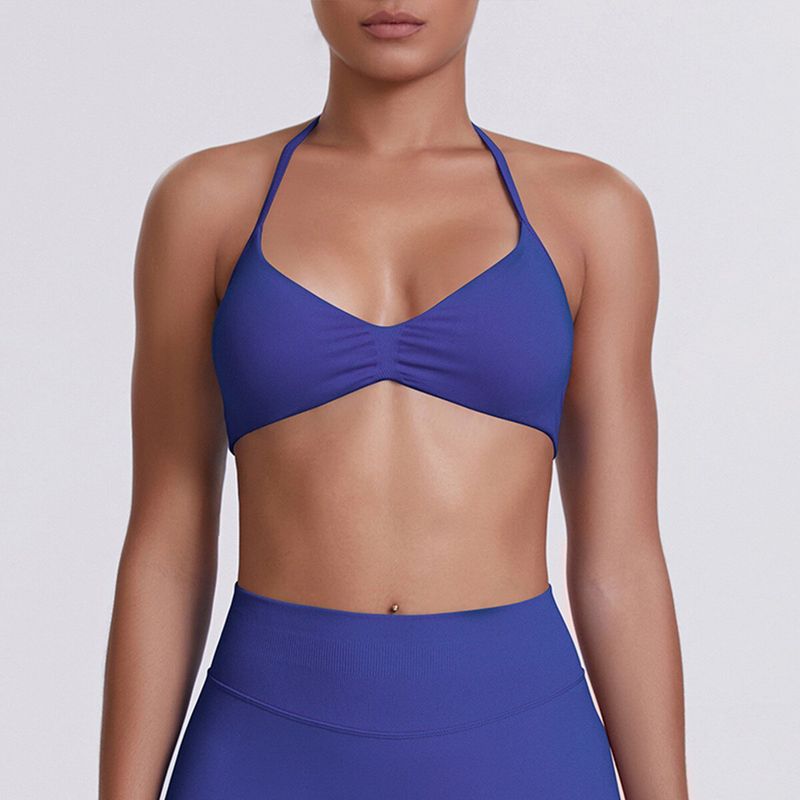 European and American Style Thin Strap Beauty Back Halter Sports Bra for Women, Pilates Yoga Tank Top, Seamless Fitness Underwear Camisole