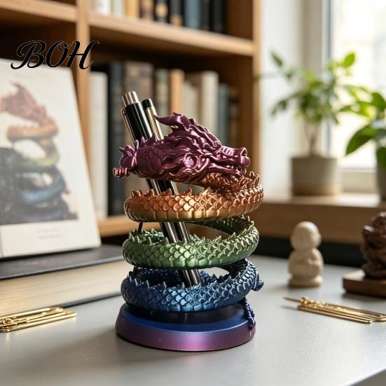 Desk Organizer for Office Supplies Coiled Dragon Pen Holder, Chinese Style Pencil Cool Gaming Decor Organizer, Stationery Storage Container