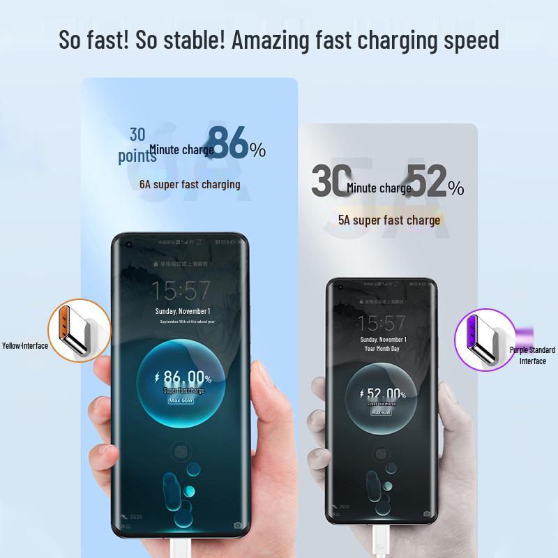 Быстрозарядный кабель Type-C 6A для Huawei Honor 66 Вт, совместим с 100 Вт/120 В