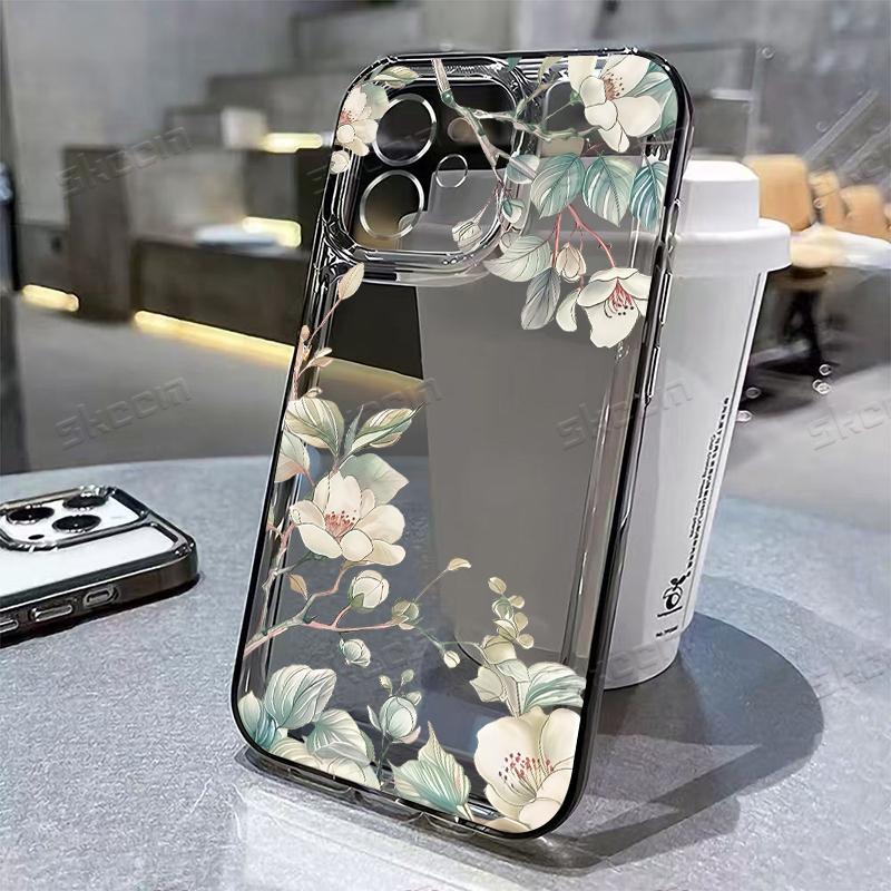 Нежный белый цветочный зеленый лист Чехол для телефона для iPhone 17 16 15 14 13 12 11 16E Серии Pro Max Plus Двойная защита