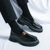 High-end Luxury Leather Shoes Men's High-end Sense of British Height Increase Platform Trend Glossy One-pedal Casual Loafers