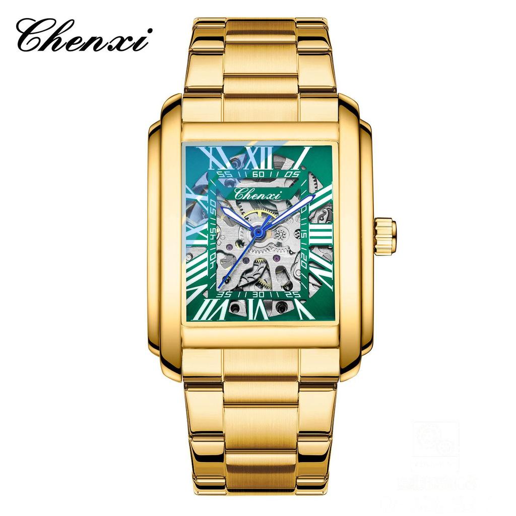 Chenxi Роскошные золотые автоматические часы для мужчин, водонепроницаемые, с открытым циферблатом, турбийоном, механические наручные часы