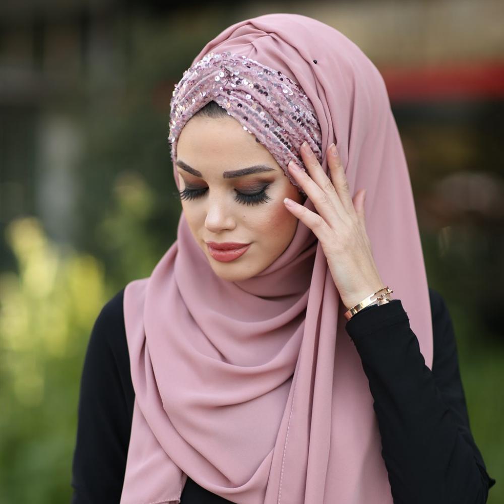 Differenza Роскошный хиджаб-шарф Абая из шифона Мусульманские женщины носят свадебные тюрбаны
