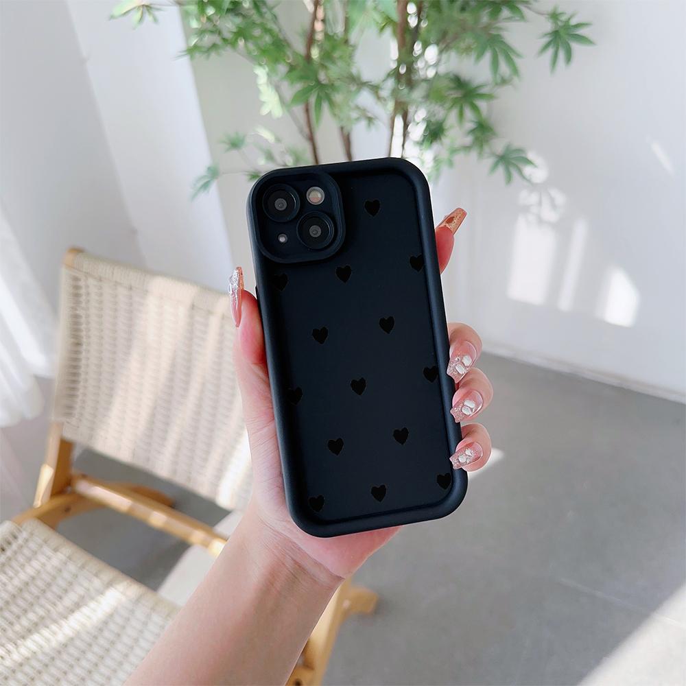 Черный Чехол для Телефона с Рисунком Сердечек, Мягкий ТПУ, для iPhone 17 Air 16 15 14 Pro Max Plus 13 12 Mini 8 7 X Xs, Задняя Крышка