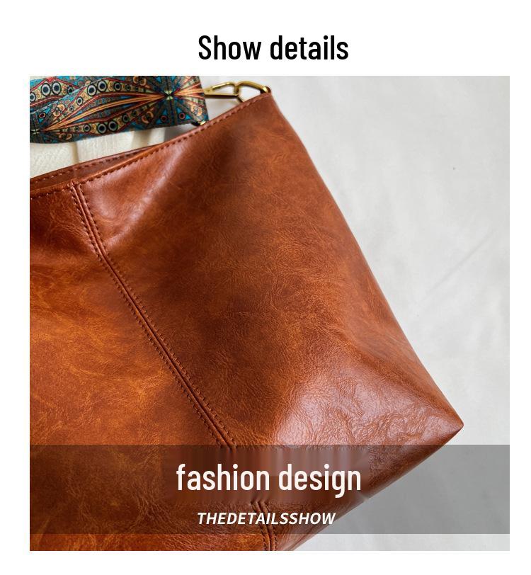 Женская сумка кроссбоди большой вместимости - Весна/Лето 2023 Ретро сумка-ведро с широким ремнем и высококачественной текстурой