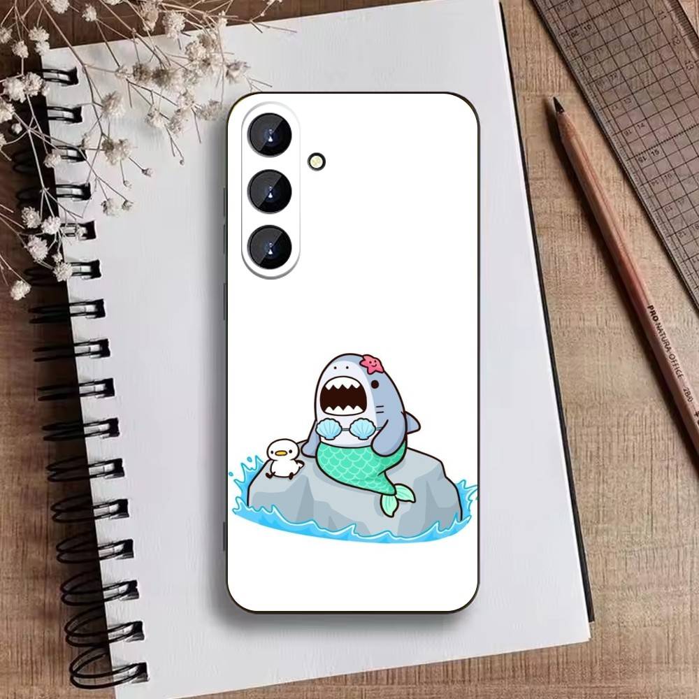 D-Cute Shark Phone Case For Samsung Galaxy A73,21,22,32,71,53,52,51,80,5G Soft Black Cover