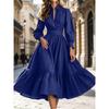 Womens Long Sleeve Dress 2026 A-Line Flared Skirt Slim Waist Shirt Collar Single Breasted Office Party Daily Wear