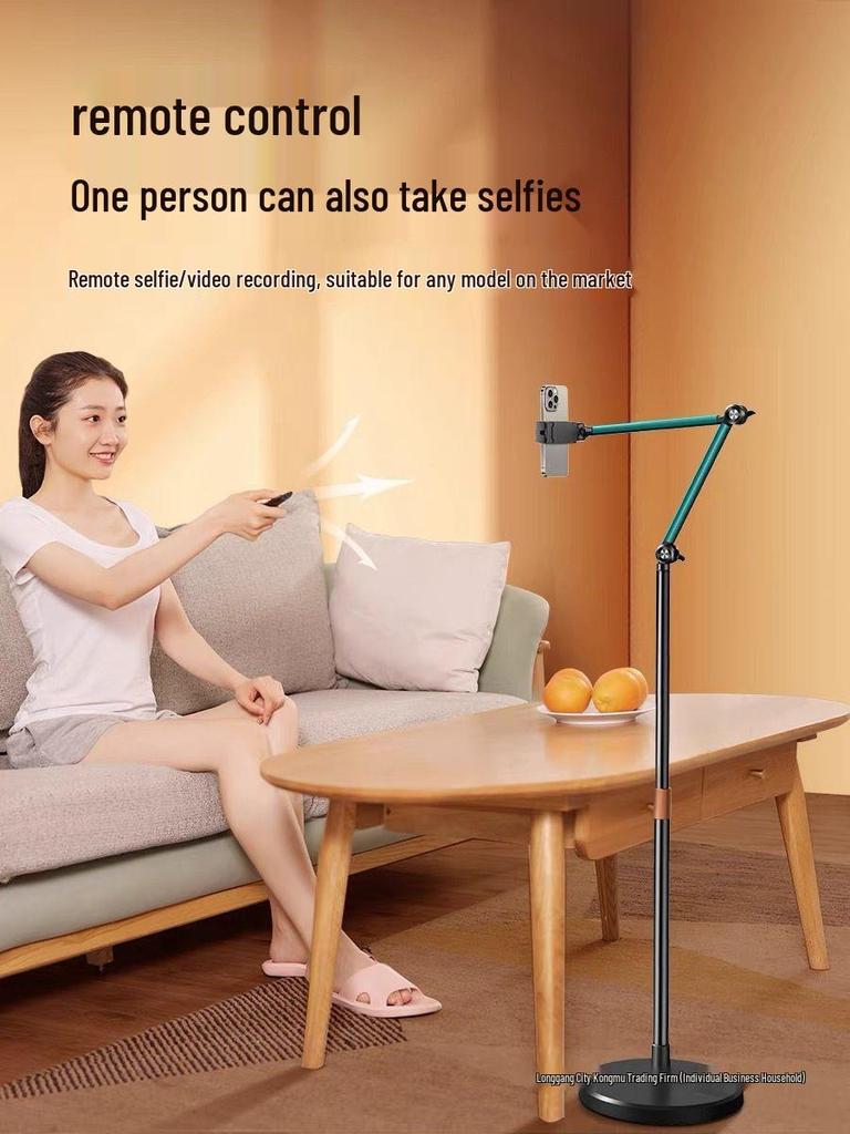 Multifunctional Floor & Bedside Mobile Phone Holder for Streaming, Overhead & Low-Angle Shots, Retractable Stand for Videos & TikTok