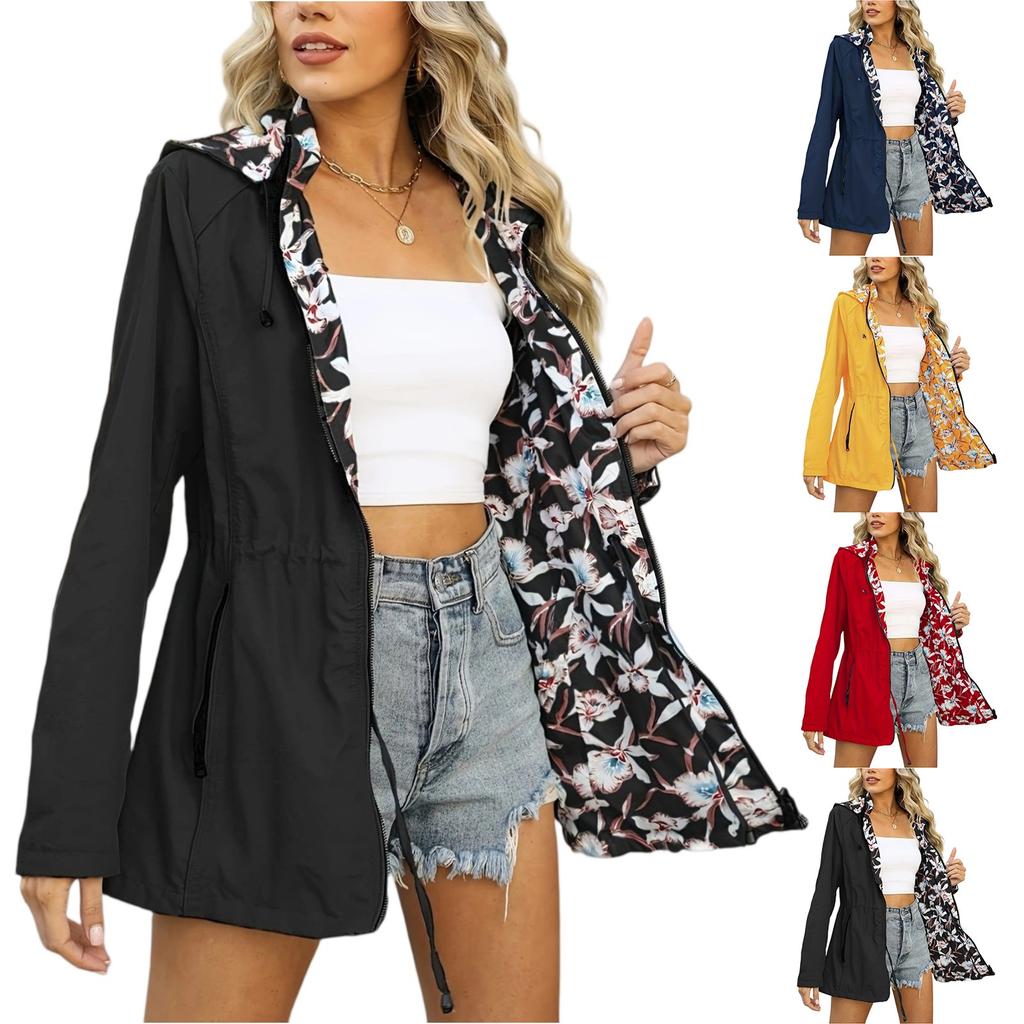 Women's Solid-color Hooded Long-sleeved Windbreaker, Mountaineering Sports Windbreaker, Jacket And Top