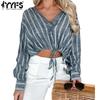 Женские модные повседневные весенне-осенние блузки и рубашки с v-образным вырезом и длинными рукавами в полоску с принтом